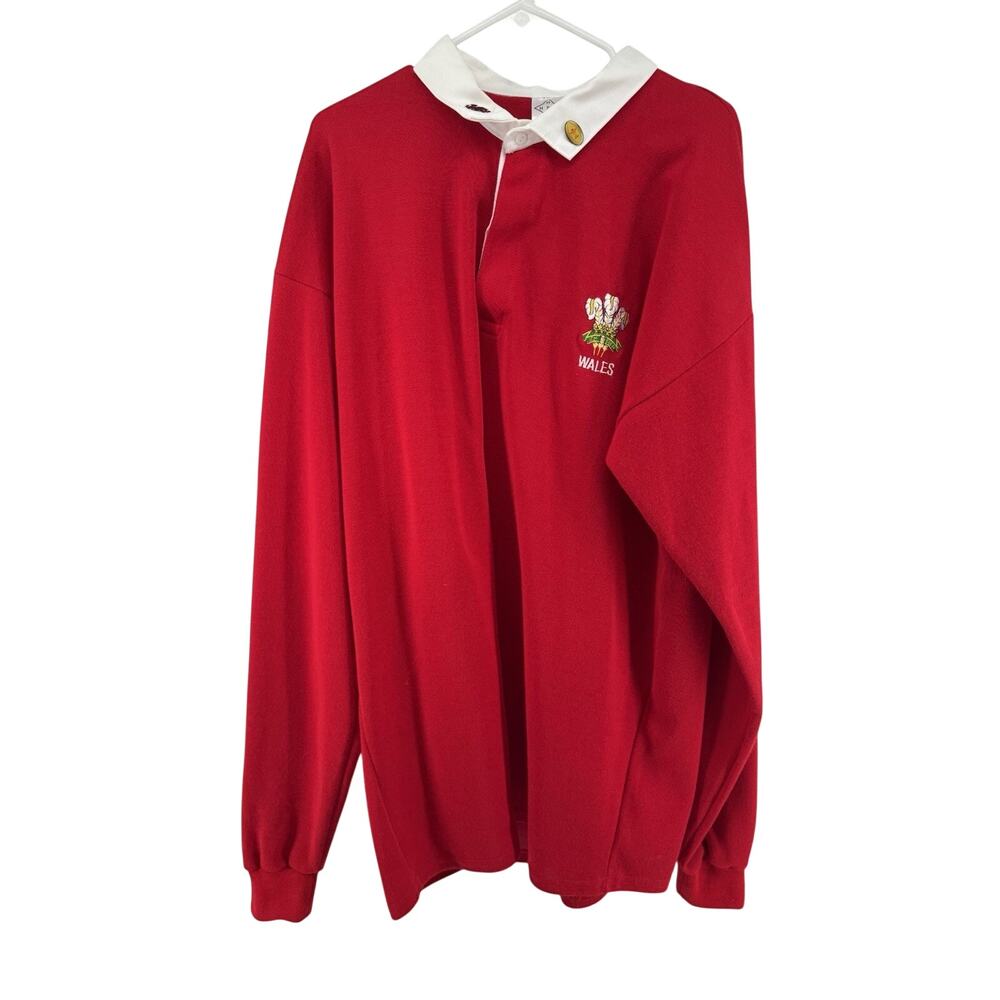 HSF Red Wales Rugby Shirt Vintage Size Large White Collar Embroidered with Pins